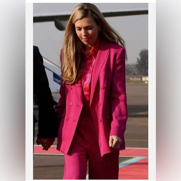 ZARA size small Double Breasted BUTTONED BLAZER FUCHSIA blazer NWT - Picture 3 of 11